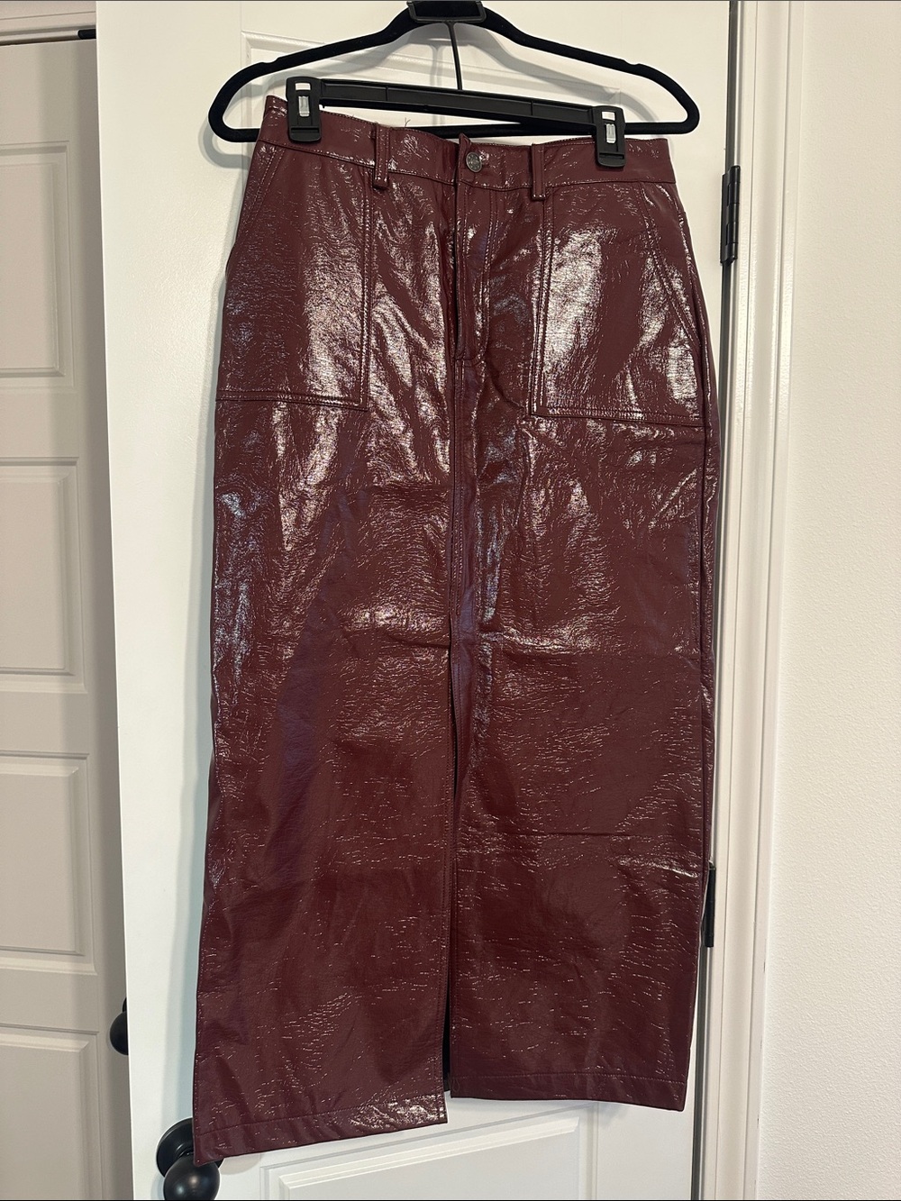 Mustard Seed Burgundy Faux Leather Maxi Skirt